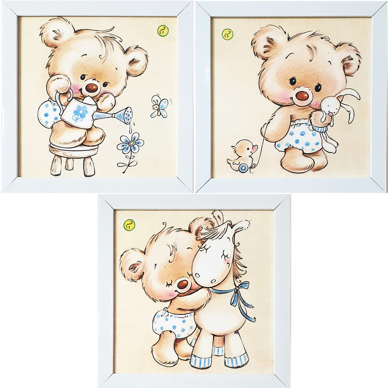 تابلو اتاق کودک و نوزاد مدل خرس مجموعه سه عددی