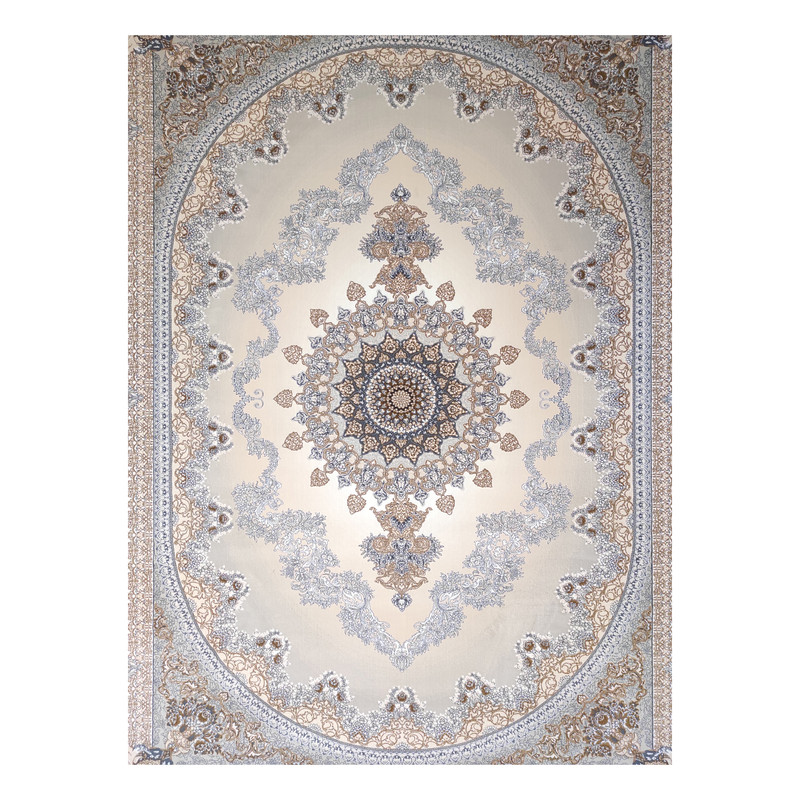 فرش ماشینی 700 شانه فرش مشهد زمینه نقره ای حاشیه طوسی کد 723502