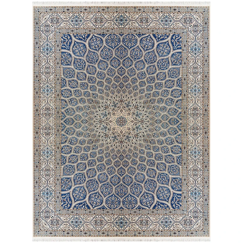 فرش دستبافت ۹ متری مدل گنبد نایین ۶لا کد 986 زمینه آبی