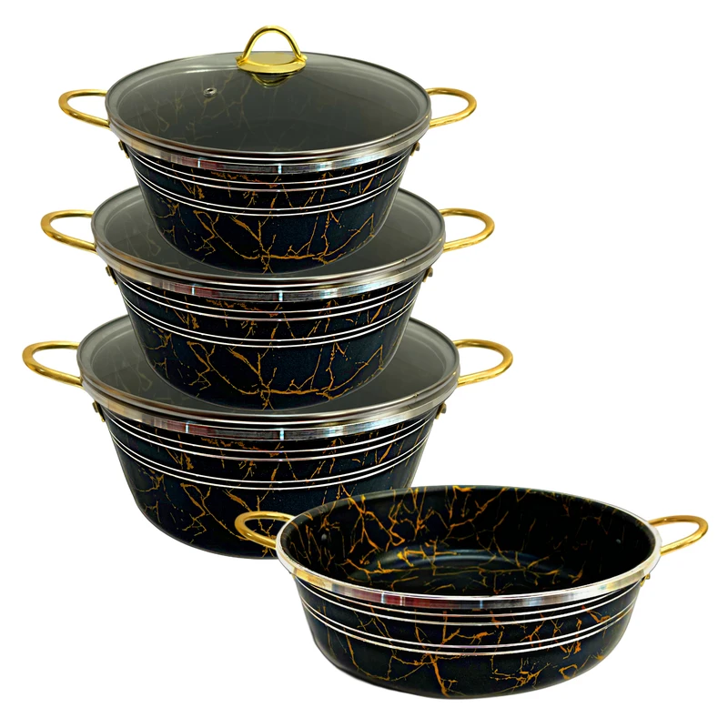 سرویس قابلمه و تابه گرانیتی 7 پارچه مدل marble