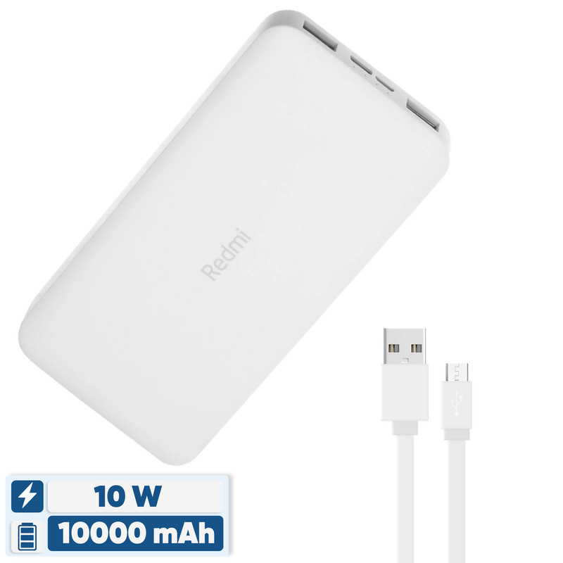 پاوربانک 10 وات شیائومی مدل Redmi ظرفیت 10000 میلی آمپر ساعت به همراه کابل تبدیل microUSB