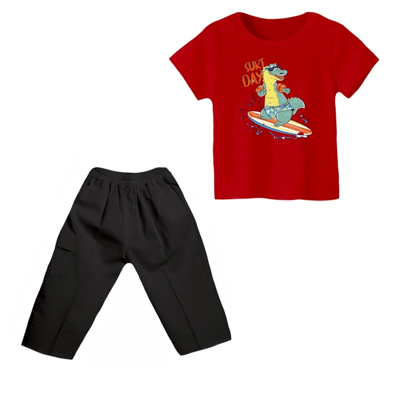 ست تی شرت و شلوارک پسرانه مدل تمساح کد ۱