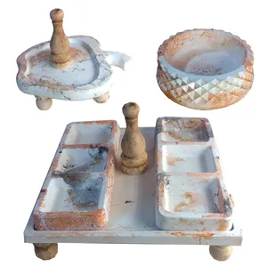 مجموعه ظروف هفت سین ۵ پارچه مدل ماربل پتینه طرح مستطیل 3 خانه  کد 62240