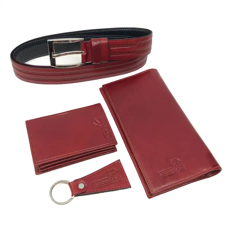 ست هدیه مردانه سرزمین چرم مدل 131060 رنگ زرشکی