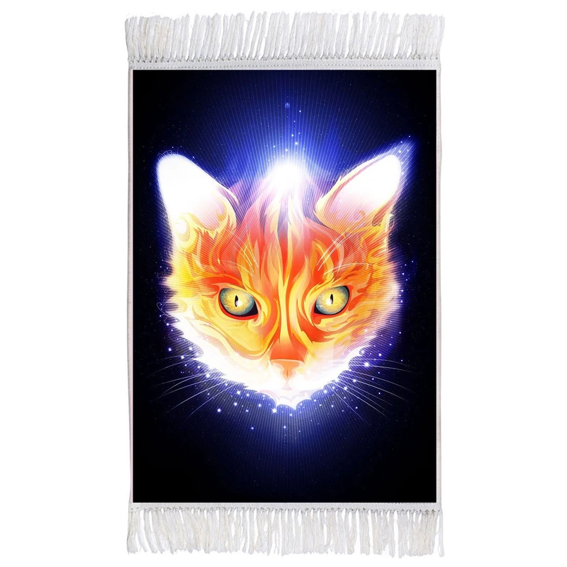 فرش ماشینی دیوارکوب اطلس آبی طرح گربه مدل T1286