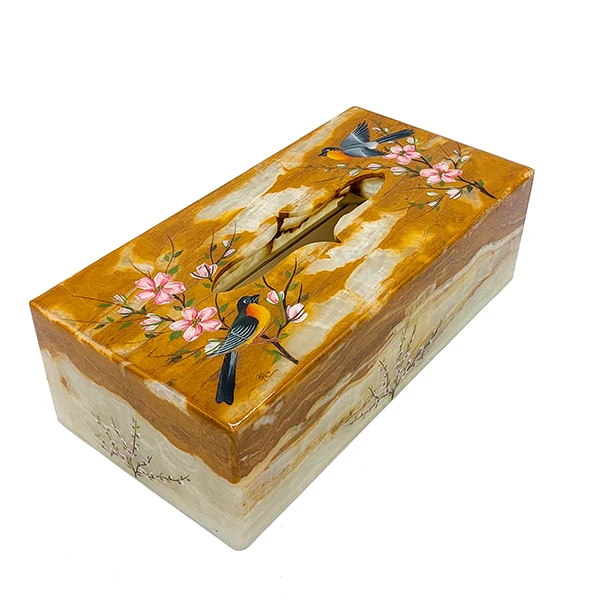 جعبه دستمال کاغذی سنگی مدل گل و مرغ کد 03