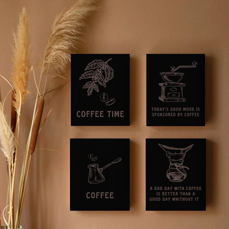 تابلو شاسی گلاک طرح تایپوگرافی کافی شاپ کد FMO127 بسته چهار عددی