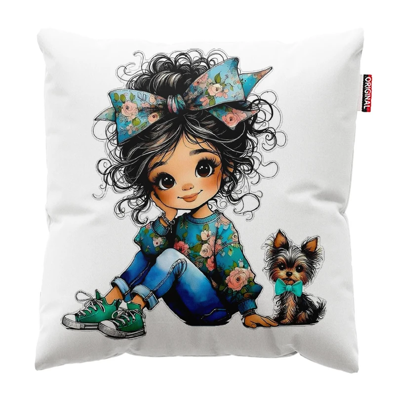 کوسن پاد آفرین طرح دختر کوچولو کد 2053 سایز 30*30 سانتی متر