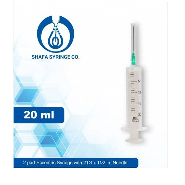 سرنگ شفا مدل بدون پیستون ظرفیت 20 سی سی مجموعه 5 عددی