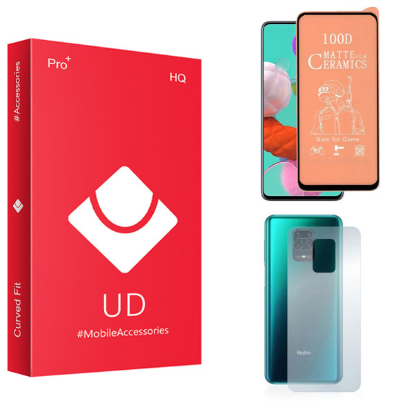 محافظ صفحه نمایش سرامیکی مات یو دی مدل HQ مناسب برای گوشی موبایل شیائومی Redmi Note 9s به همراه محافظ پشت گوشی