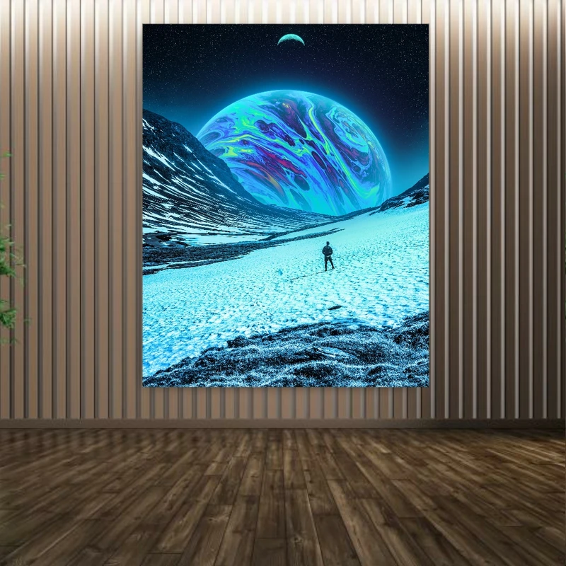 پوستر پارچه ای طرح  سیاره نپتون و کوه کد PP1487