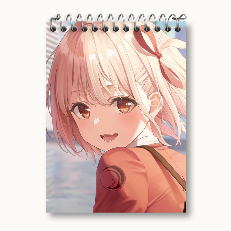 دفتر یادداشت 50 برگ خندالو مدل چیساتو انیمه لیکوریس ریکویل Lycoris Recoil کد 23104