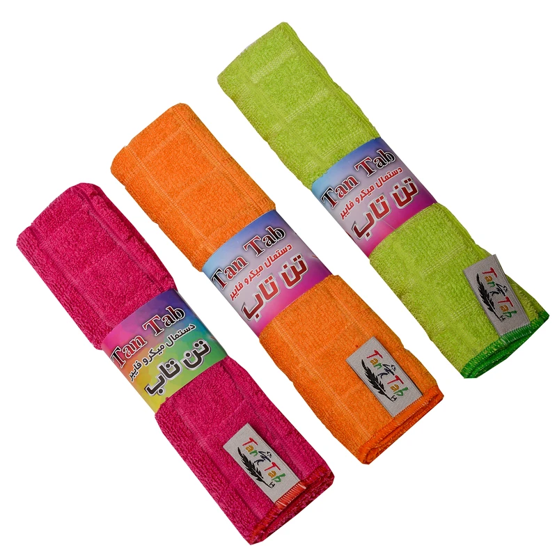 دستمال میکرو فایبر مدل چهار خانه مجموعه 3 عددی