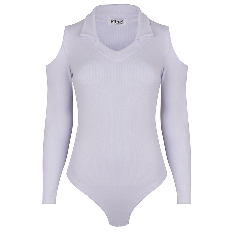 بادی آستین بلند زنانه دکسونری مدل 256004701 یقه دار رنگ سفید