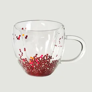 لیوان مدل دوجداره طرح قلبی پولکی