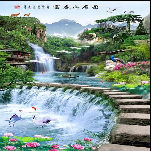 پوستر دیواری سه بعدی مدل آبشار راه سنگی DRVF1294