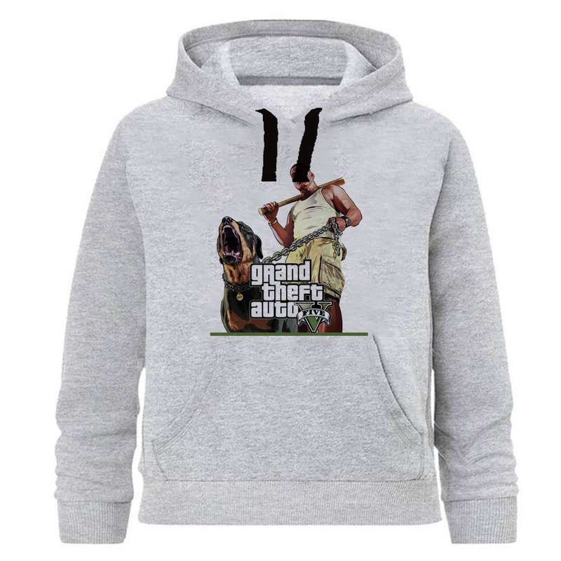 هودی پسرانه طرح GTA کد J98 رنگ طوسی