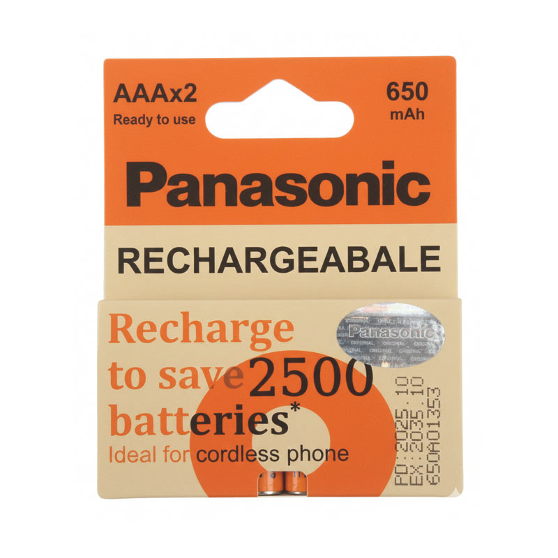 باتری نیم قلمی قابل شارژ تلفن بی سیم پاناسونیک مدل AAA با ظرفیت 650mAh میلی آمپر