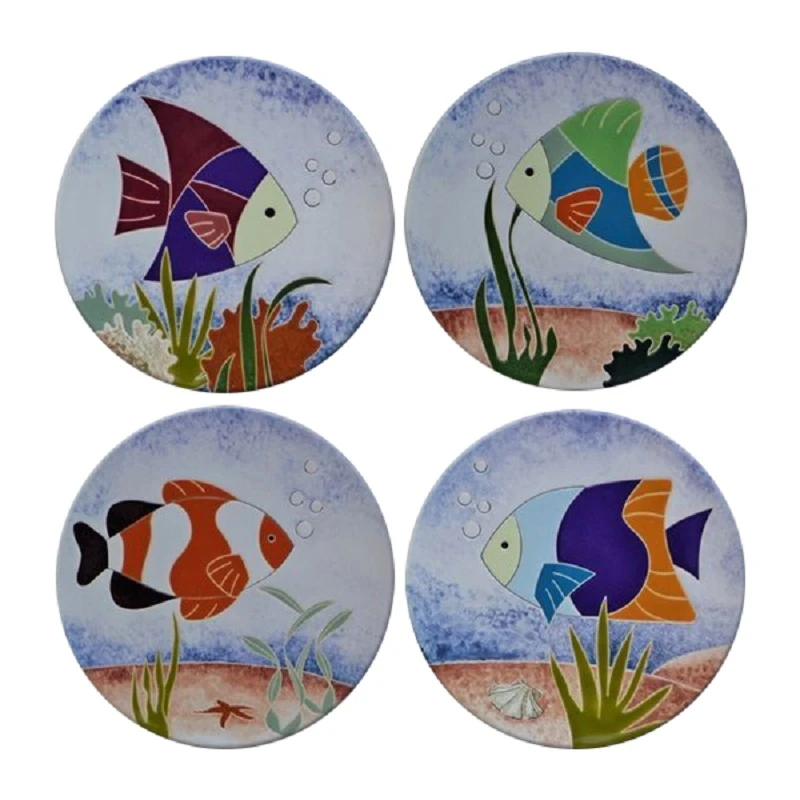 بشقاب دیوارکوب سفالی طرح ماهی کد 052 مجموعه 4 عددی