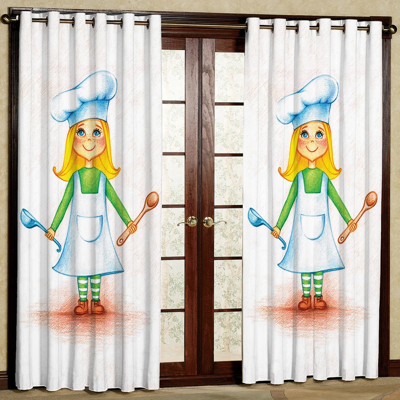 پرده مدل دختر آشپز مخمل پانچی کد 363R سایز 140x280 سانتی متر