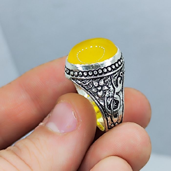 انگشتر نقره مردانه مدل عقیق شرف الشمس رکاب یا علی کد 3500 -  - 5