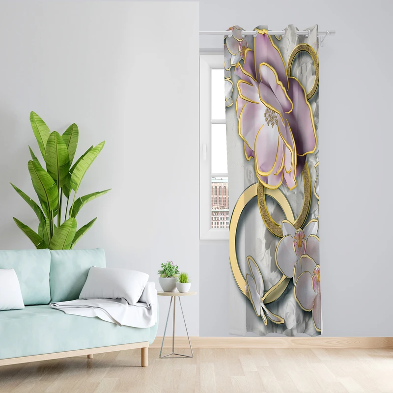 پرده طرح گل مدل مخمل پانچی کد L 1202R Z سایز 140x200 سانتی متر