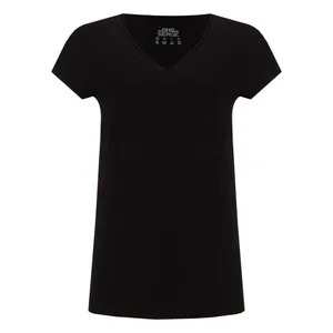 تی شرت آستین کوتاه زنانه سرژه مدل 203390 یقه هفت رنگ مشکی