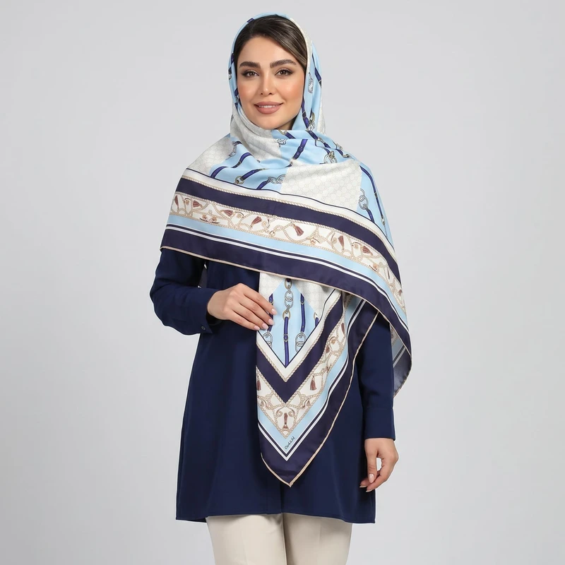 روسری زنانه مدل ابریشم توییل دور دست دوز کد 9805