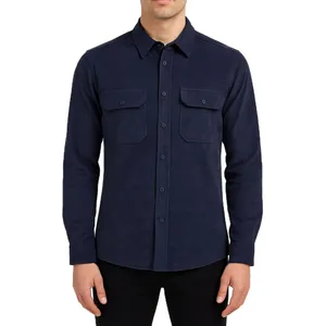 پیراهن آستین بلند یقه برگردان مردانه مدل مخملی کبریتی