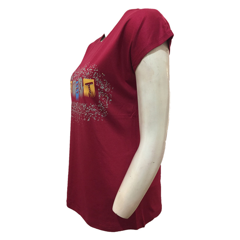 تی شرت زنانه مدل نگین دار کد tm-2826 رنگ زرشکی