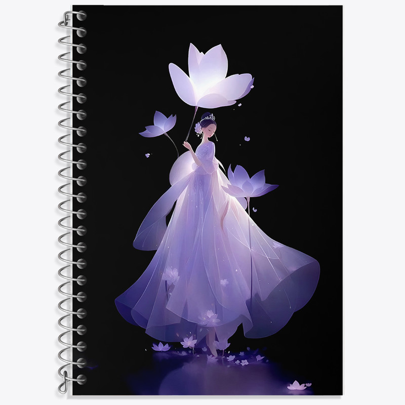 دفتر زبان 50 برگ خندالو مدل دو خط طرح زن و گل نیلوفر کد F7285