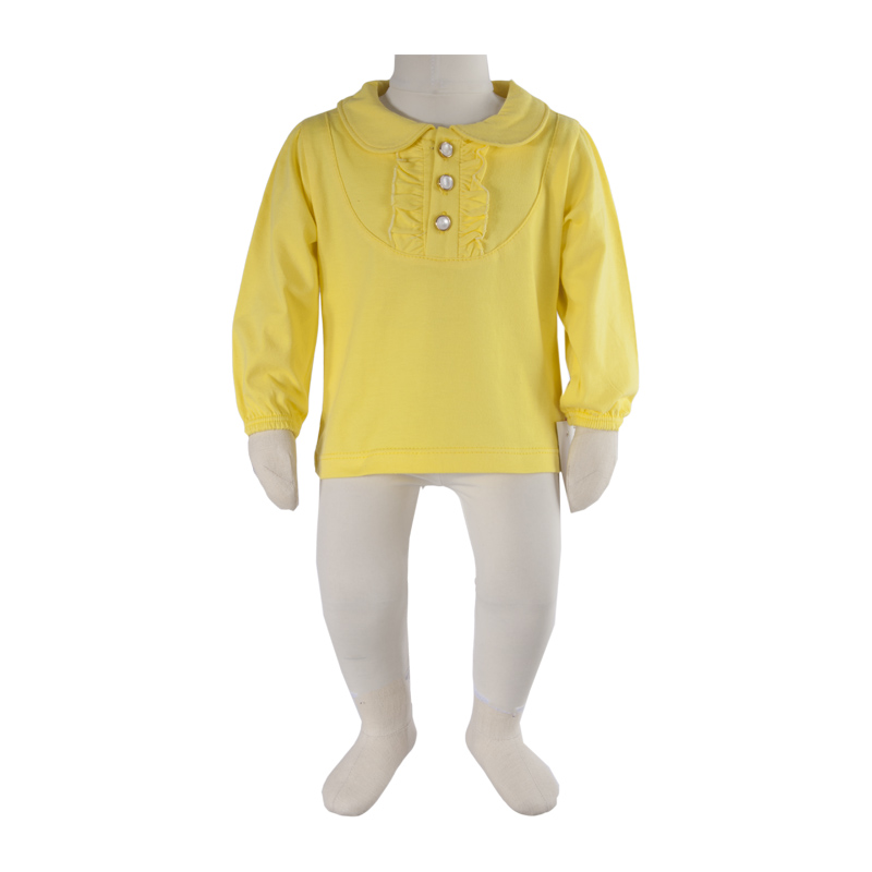 بلوز آستین بلند نوزادی آدمک مدل قاپک چیندار کد ‏140169 رنگ لیمویی -  - 2