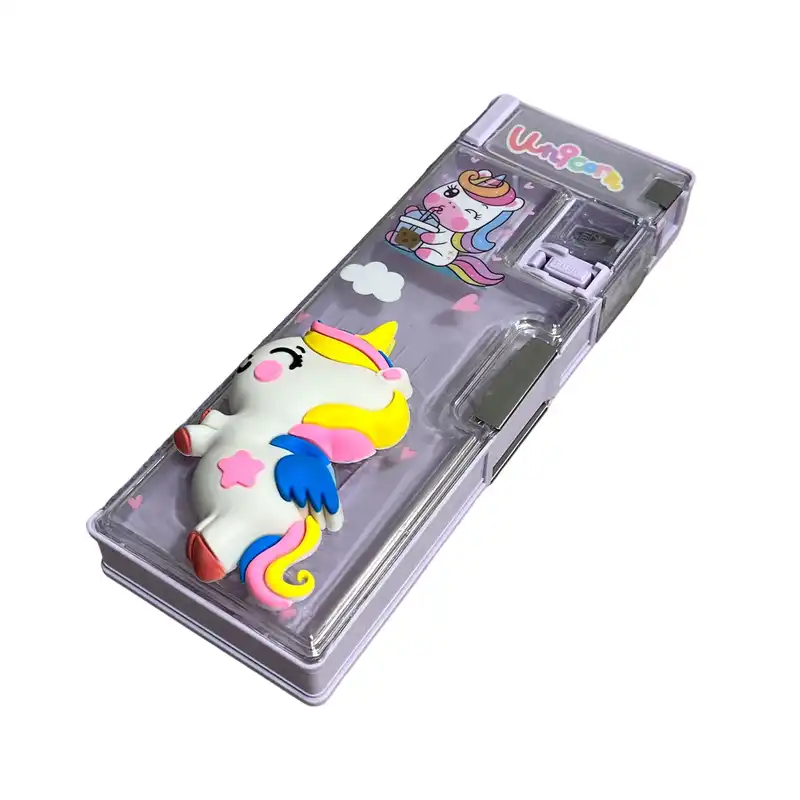 جامدادی مدل مگنتی طرح یونیکورن اسکویشی شفاف