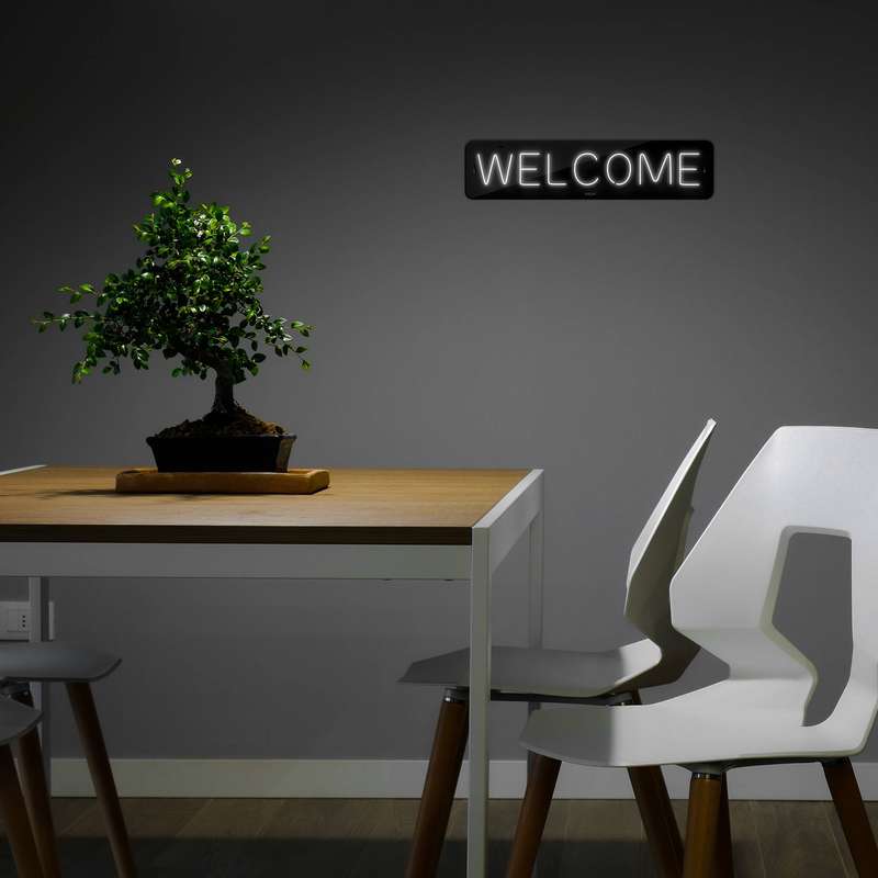 چراغ دیواری نئون دیزاین طرح Welcome-BL_WHT