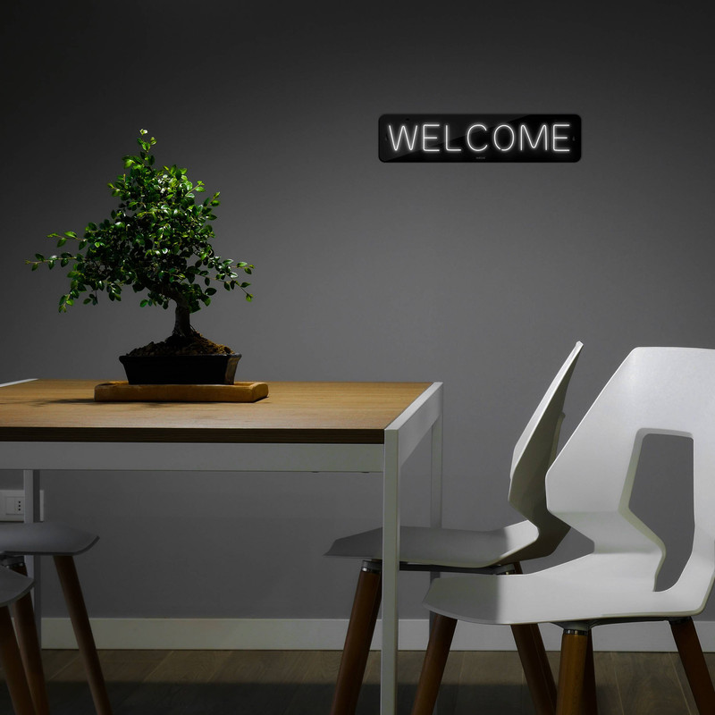 چراغ دیواری نئون دیزاین طرح Welcome-BL_WHT