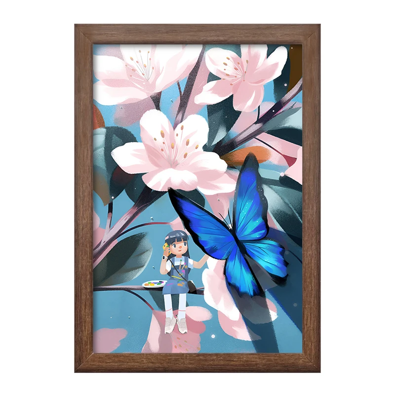 تابلو خندالو طرح دختر و گل و پروانه کد F9324