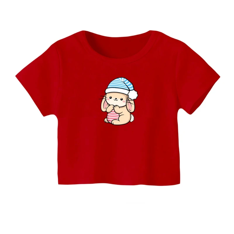 کراپ‌ تی‌شرت آستین کوتاه زنانه مدل خرگوش کد 01