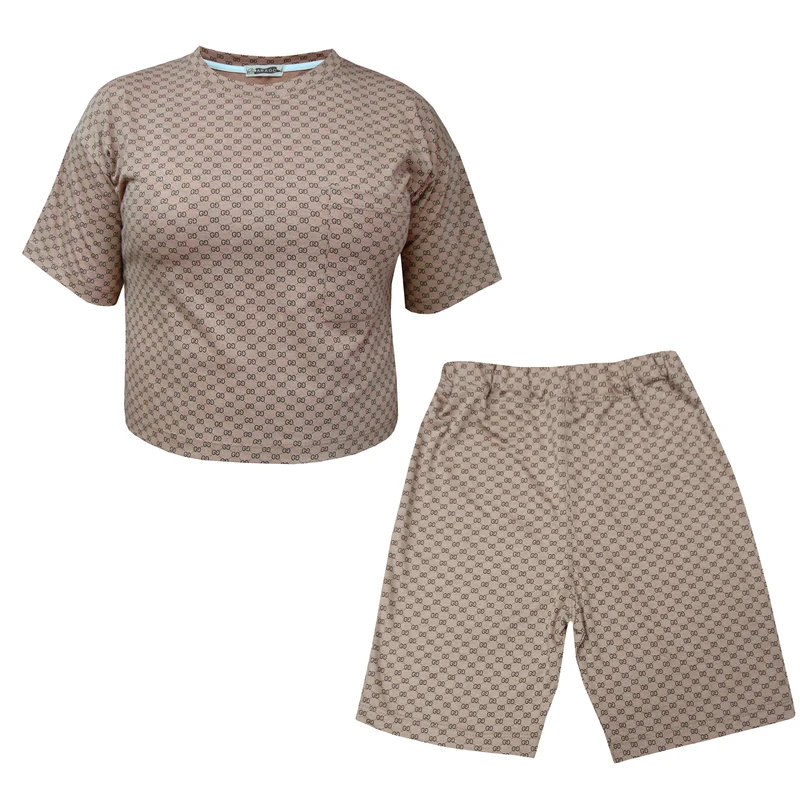 ست تی‌شرت آستین کوتاه و شلوارک راحتی زنانه کد A1088