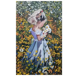 تابلو نقاشی رنگ روغن مدل دختربچه در باغ
