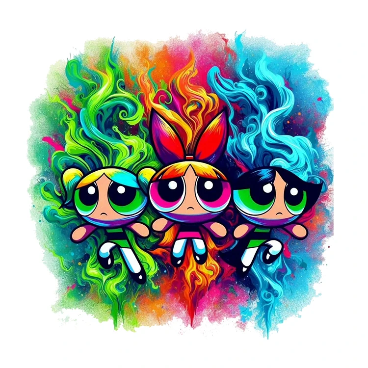 استیکر پارچه و لباس پاد آفرین مدل کارتون powerpuff کد a35