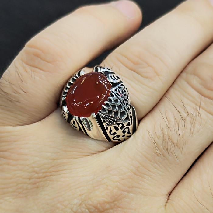 انگشتر نقره مردانه مدل سنگ عقیق یمانی کد 47