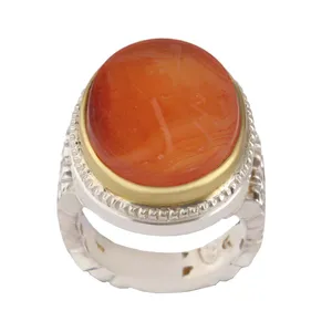 انگشتر نقره مردانه بازرگانی میلادی مدل  عقیق کهنه یمنی رکاب دست ساز خطاطی یا حسین کد AM_2671