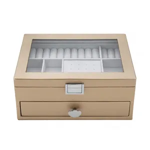 جعبه جواهرات مدل دو طبقه ای درب شیشه ای کشویی کد JB101