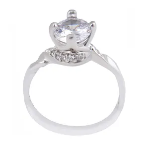 انگشتر نقره زنانه بازرگانی میلادی مدل تک نگین جواهری رکاب رادیوم کد AWR_1126