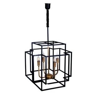 لوستر 4 شعله چوبین مدل مکعب کد A 1007/04