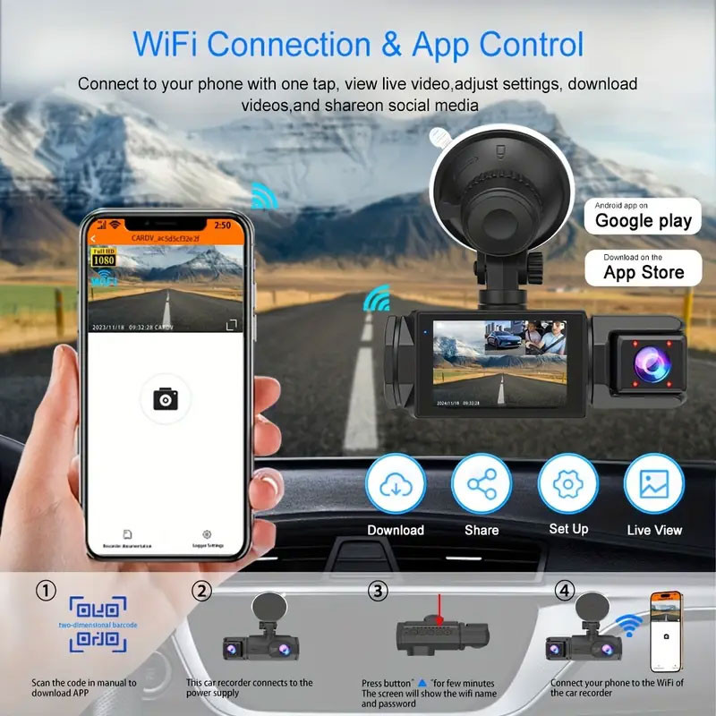دوربین ثبت وقایع خودرو مدل 3 لنز ActionCam-F81-WiFi