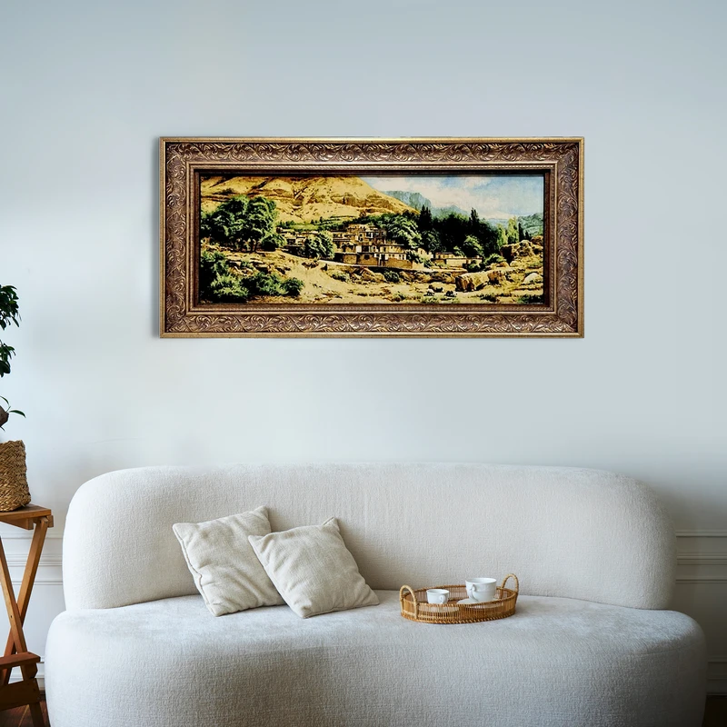 تابلو فرش دستباف طرح روستا مدل برجسته کد 218