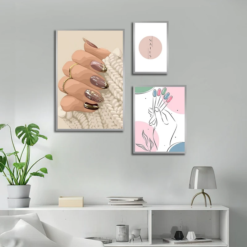 تابلو بکلیت طرح سالن زیبایی و کاشت ناخن مدل SI-3107 مجموعه 3 عددی