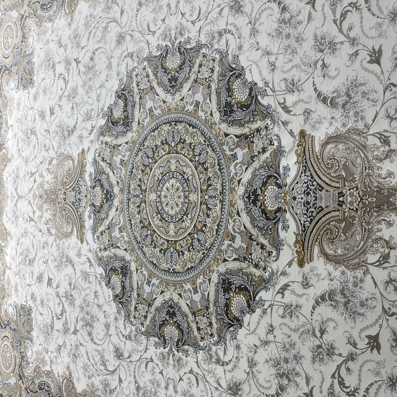 فرش ماشینی 1200 شانه زمینه کرم حاشیه طوسی مدل اوراشی