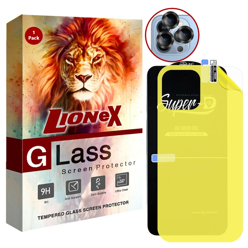 محافظ صفحه نمایش لایونکس مدل 2SNR مناسب برای گوشی موبایل اپل iPhone 13 Pro Max به همراه محافظ پشت گوشی و محافظ لنز دوربین